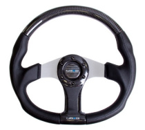 NRG Sportratt Kolfiber med Lädergrepp / Silver Centrum 350mm